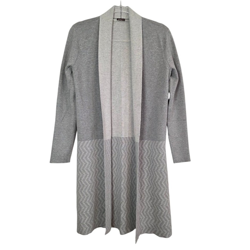 J.McLaughlin Women's S Cardigan Grey Chevron Open Front Longline Shawl Collar